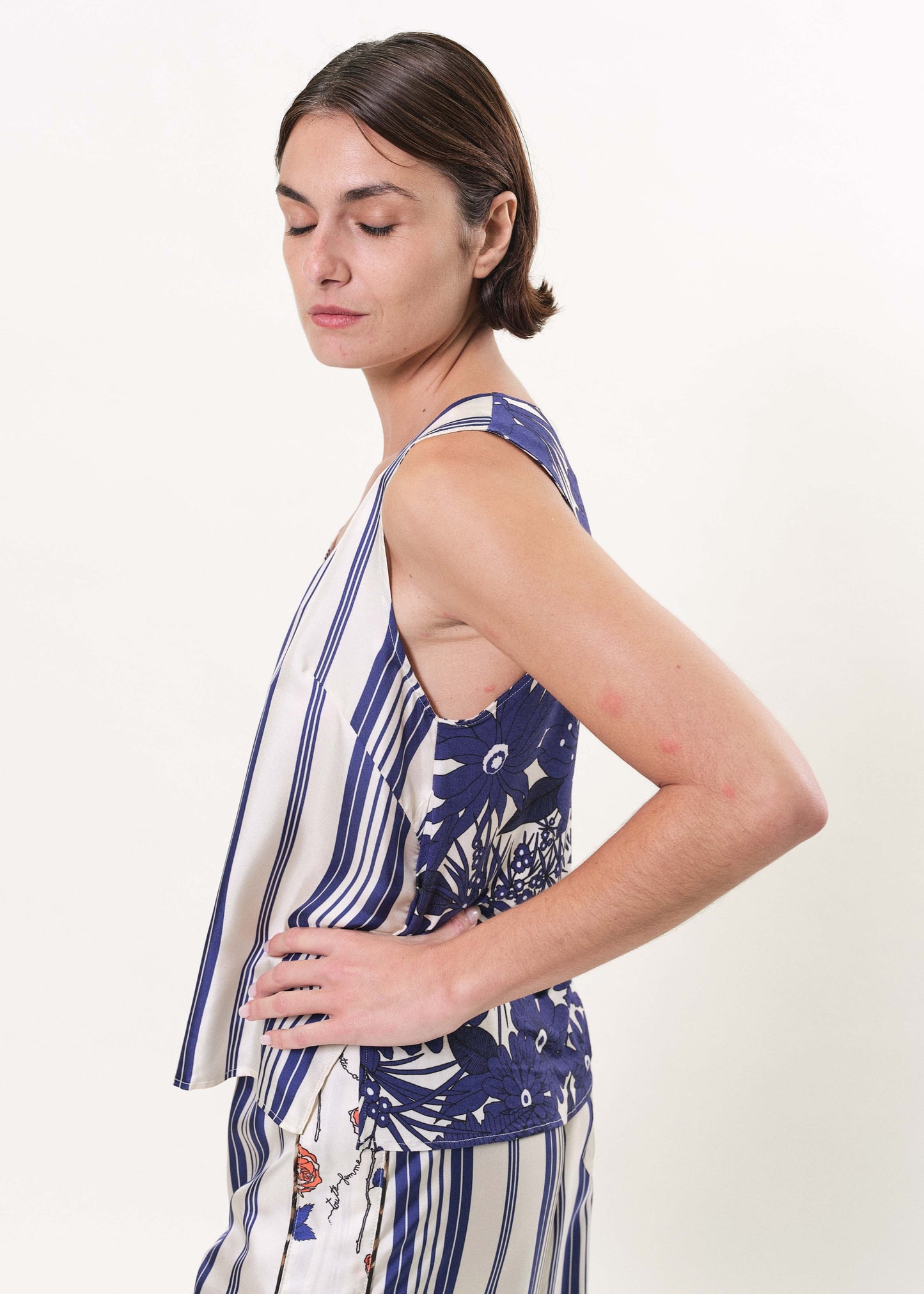 DIERDRE SILK TWILL & JERSEY TANK TOP