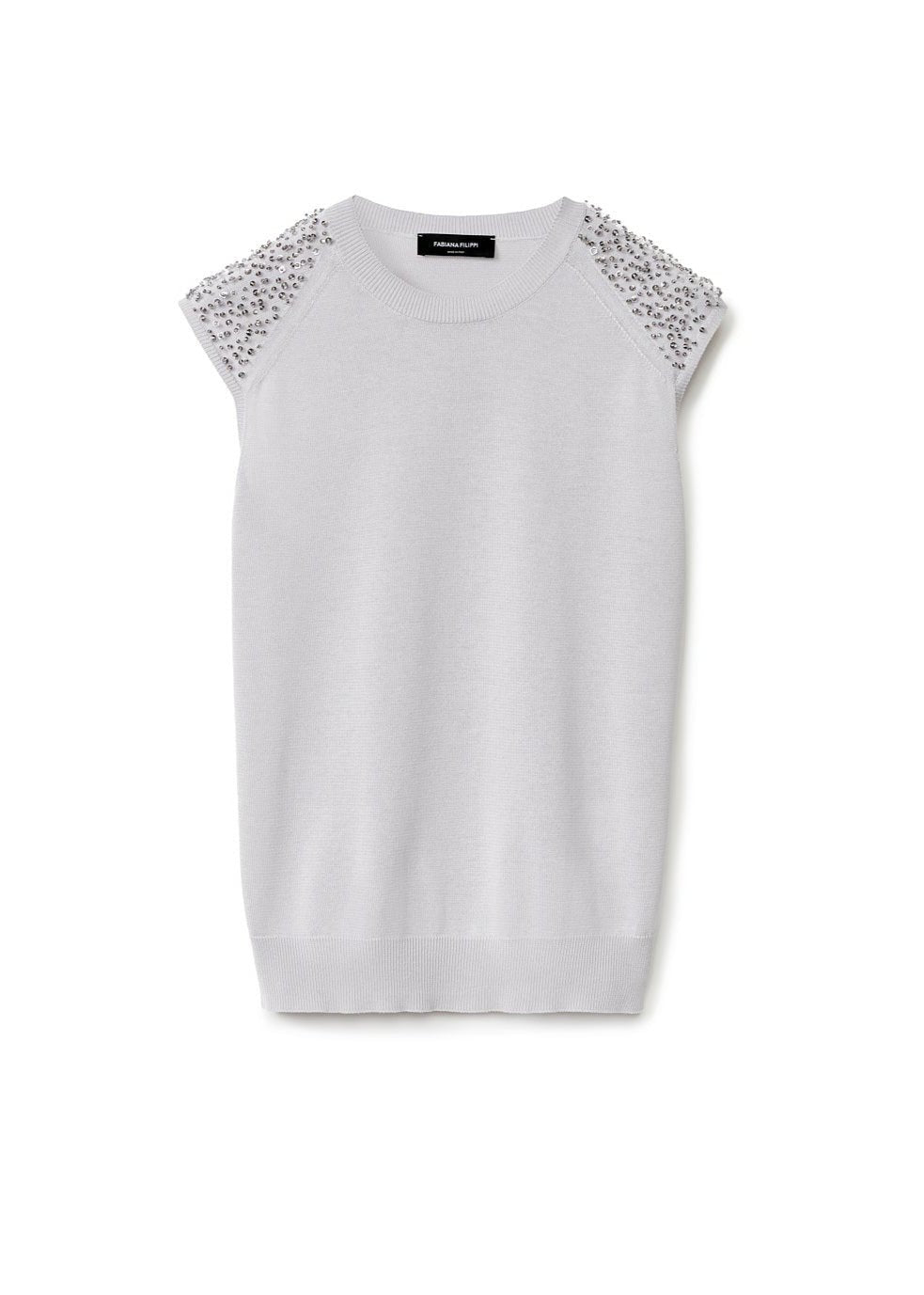 SLEEVELESS KNIT TOP W SEQUIN & BEADED INSET