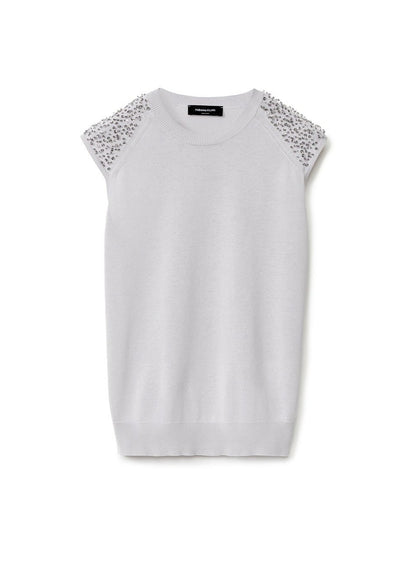 SLEEVELESS KNIT TOP W SEQUIN & BEADED INSET