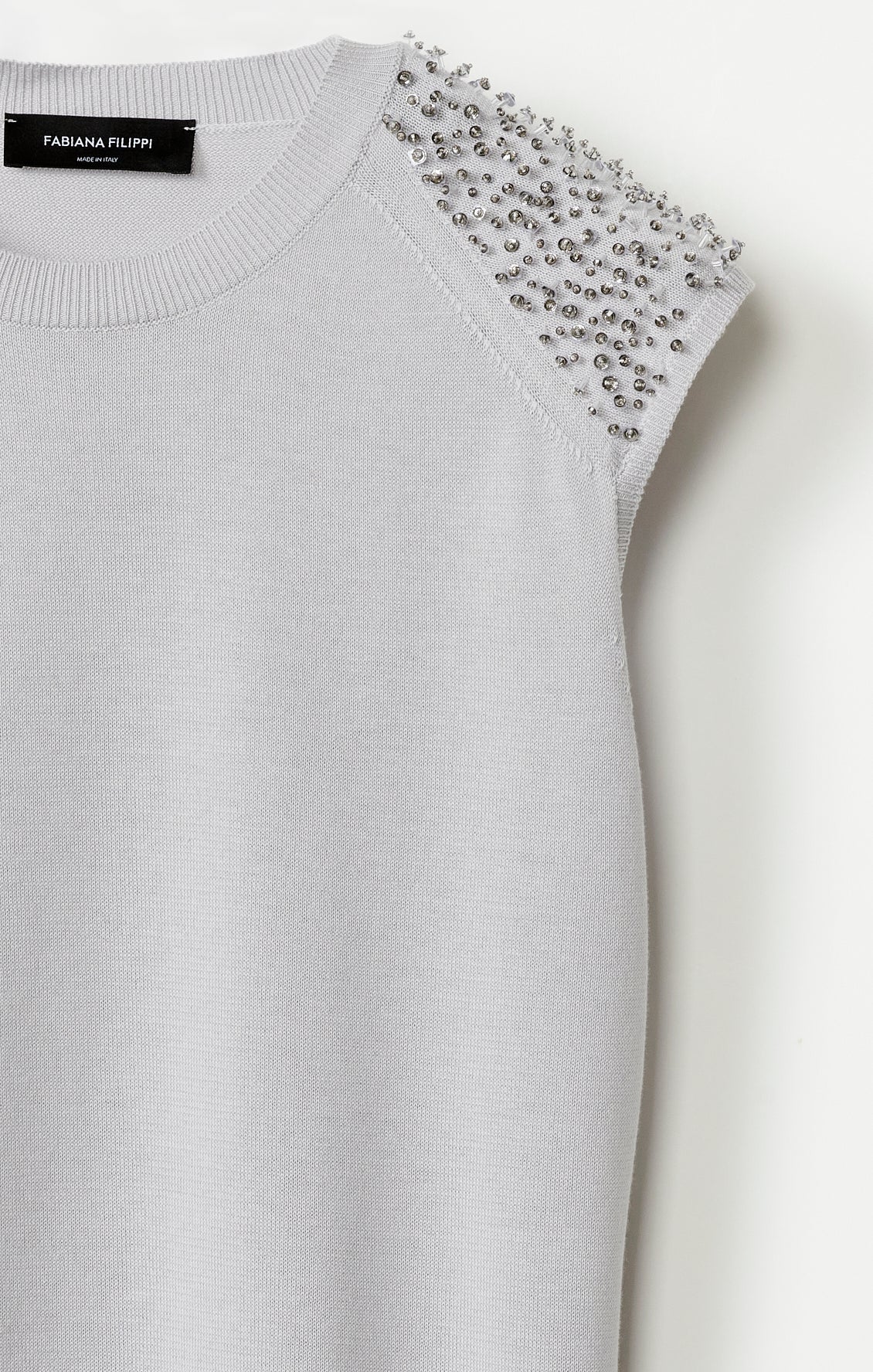 SLEEVELESS KNIT TOP W SEQUIN & BEADED INSET