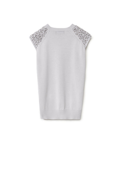 SLEEVELESS KNIT TOP W SEQUIN & BEADED INSET