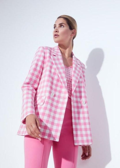 DOUBLE BREASTED BLAZER W PINK VICHY CHECK