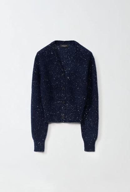 NAVY CARDIGAN WITH SEQUINS KNITTED IN