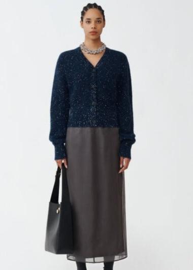 NAVY CARDIGAN WITH SEQUINS KNITTED IN