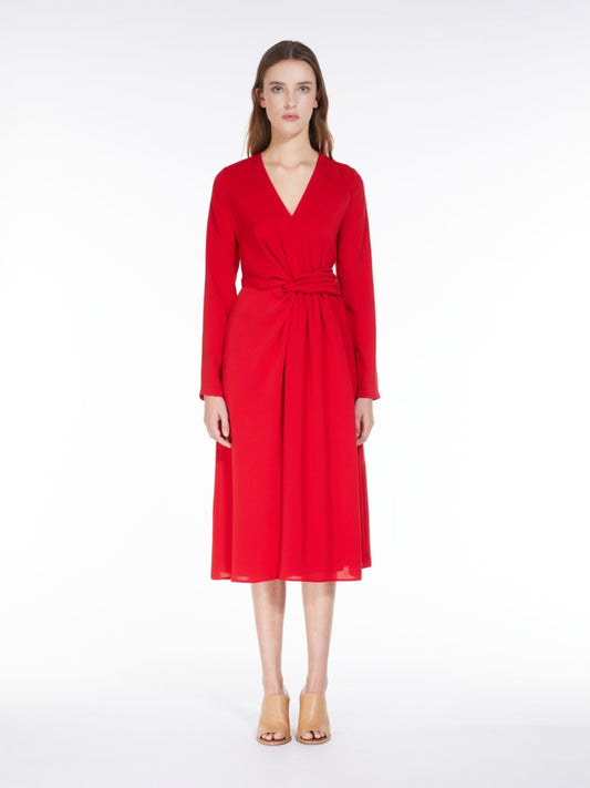 MAMMOLA RED DRAPED KNOT STYLE DRESS