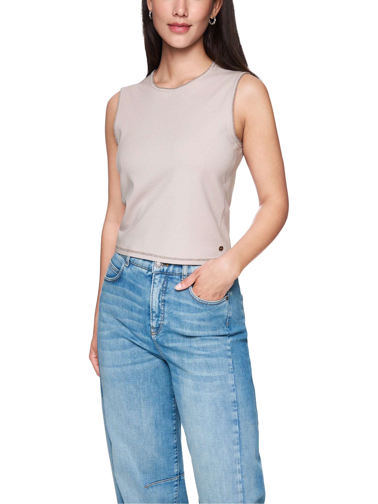 CREW KNIT SINGLET TOP W SILVER LUREX TRIM