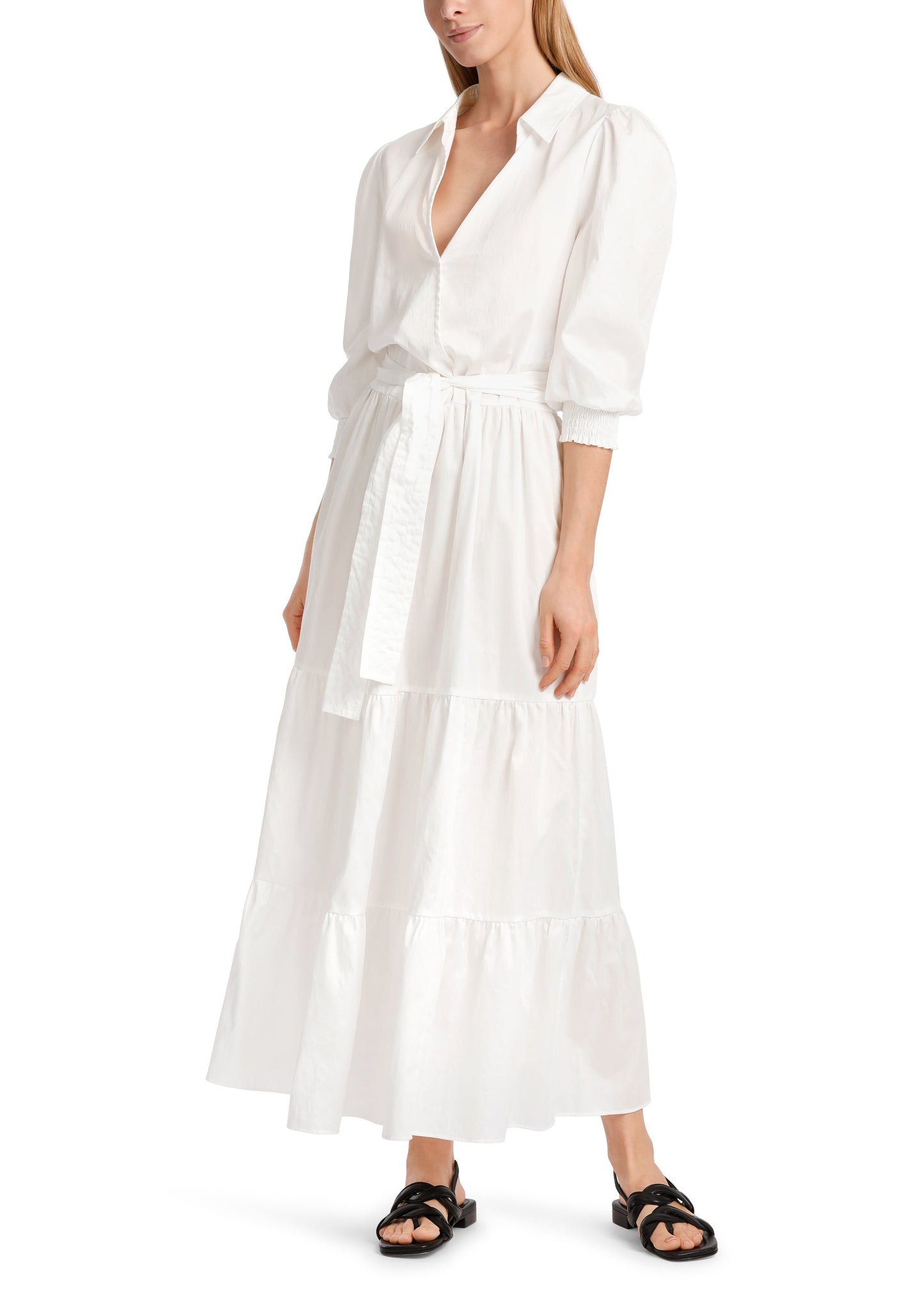 WHITE COTTON TIERED DRESS