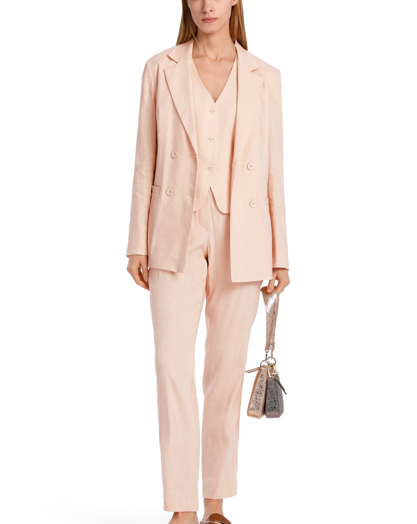 DOUBLE BREASTED FITTED LINEN BLEND BLAZER