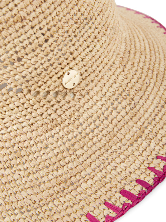 SUN HAT WITH FUCHIA STITCHING DETAIL