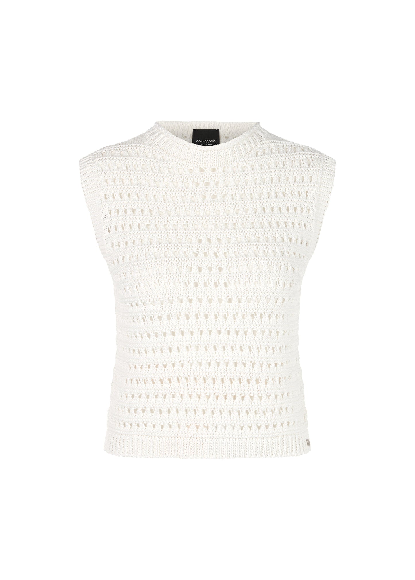 White sleeveless knitted top on a white background