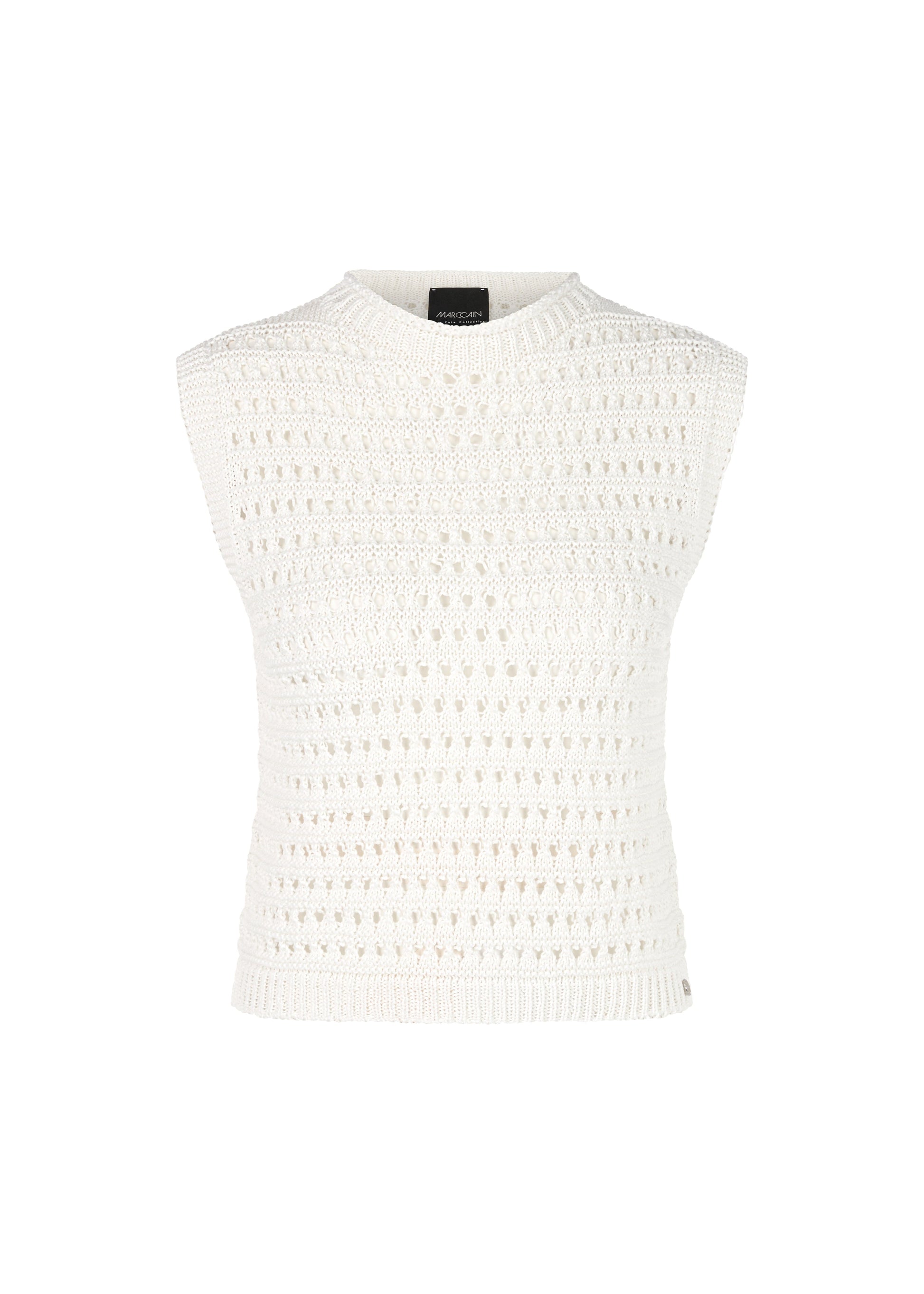 White sleeveless knitted top on a white background