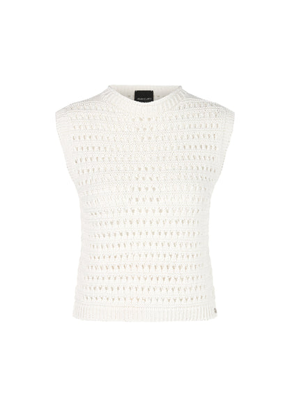 White sleeveless knitted top on a white background