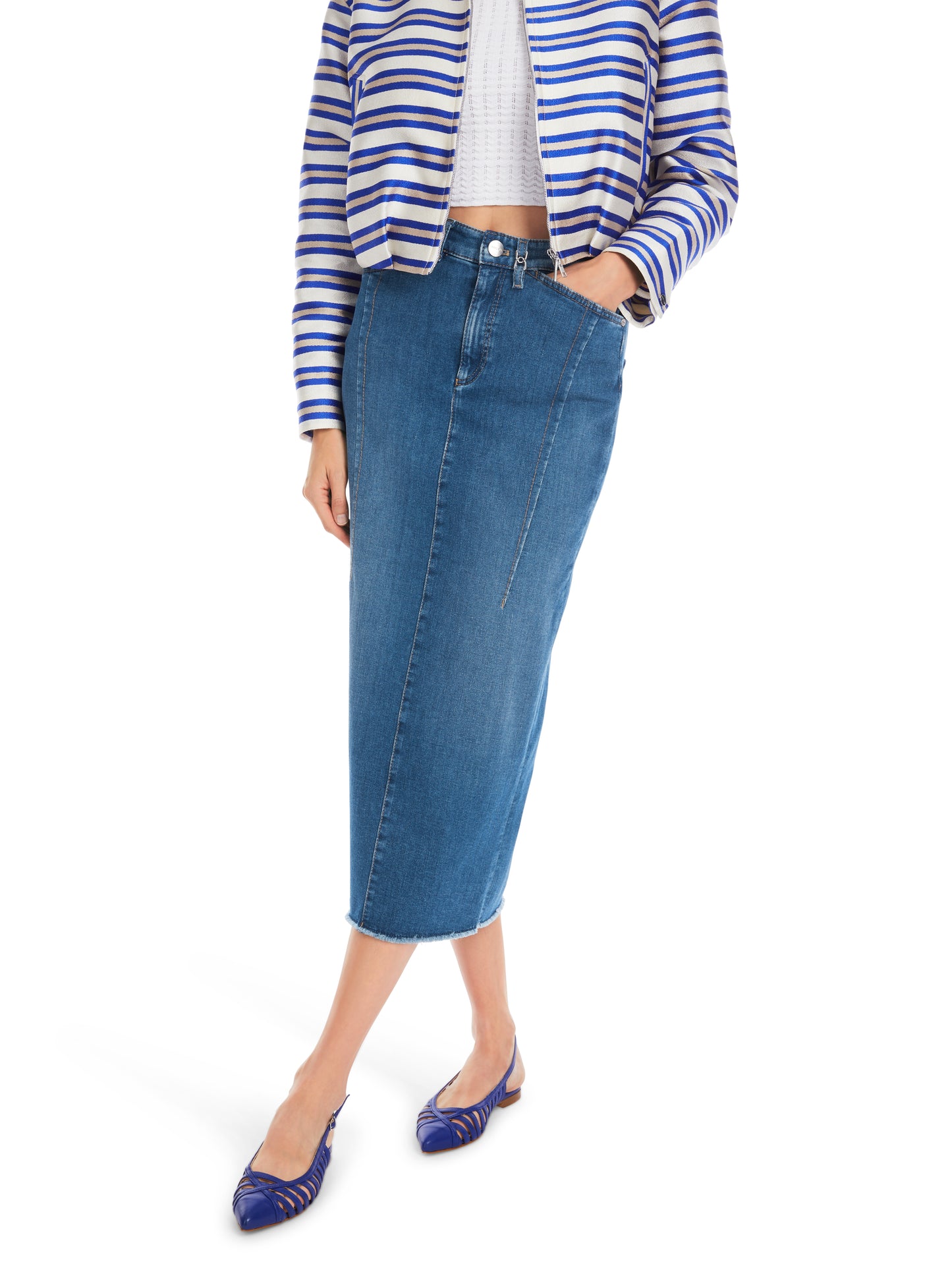 DENIM PENCIL SILHOUETTE SKIRT