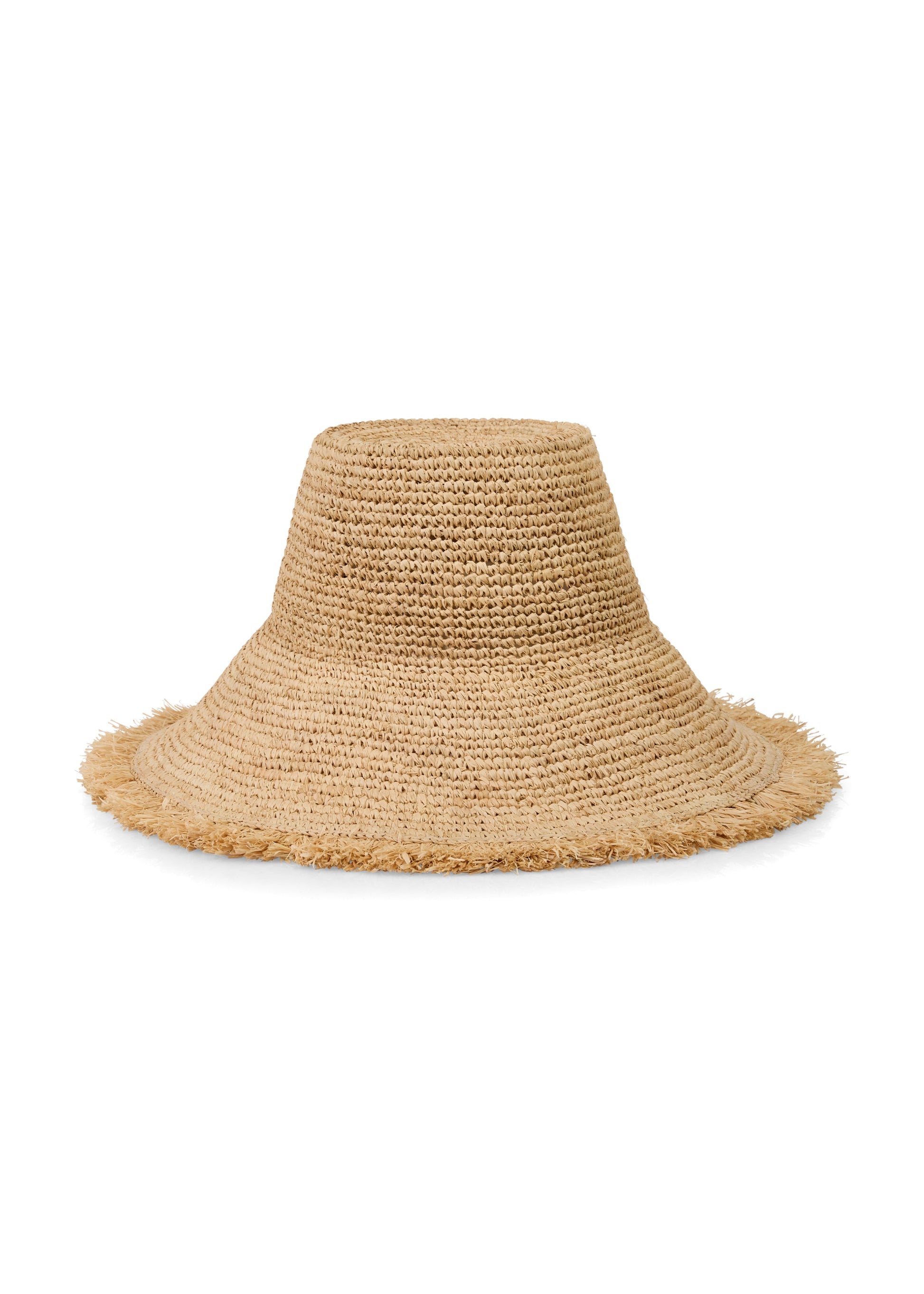 Beige woven hat on a white background