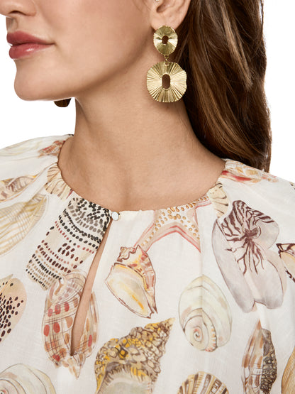 LINEN & SILK DRESS W SHELL PRINT