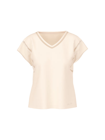 LATICE DETAIL T-SHIRT IN BRIGHT ECRU