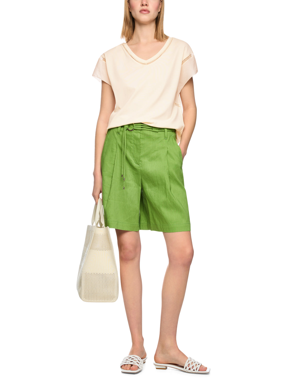 LATICE DETAIL T-SHIRT IN BRIGHT ECRU