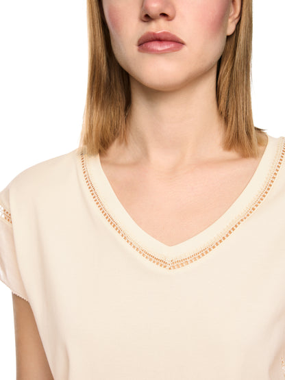 LATICE DETAIL T-SHIRT IN BRIGHT ECRU