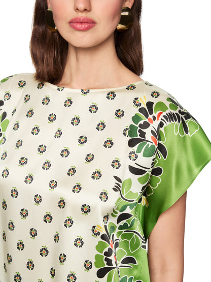 BLOUSE TOP W HIBISCUS PRINT BRIGHT ECRU