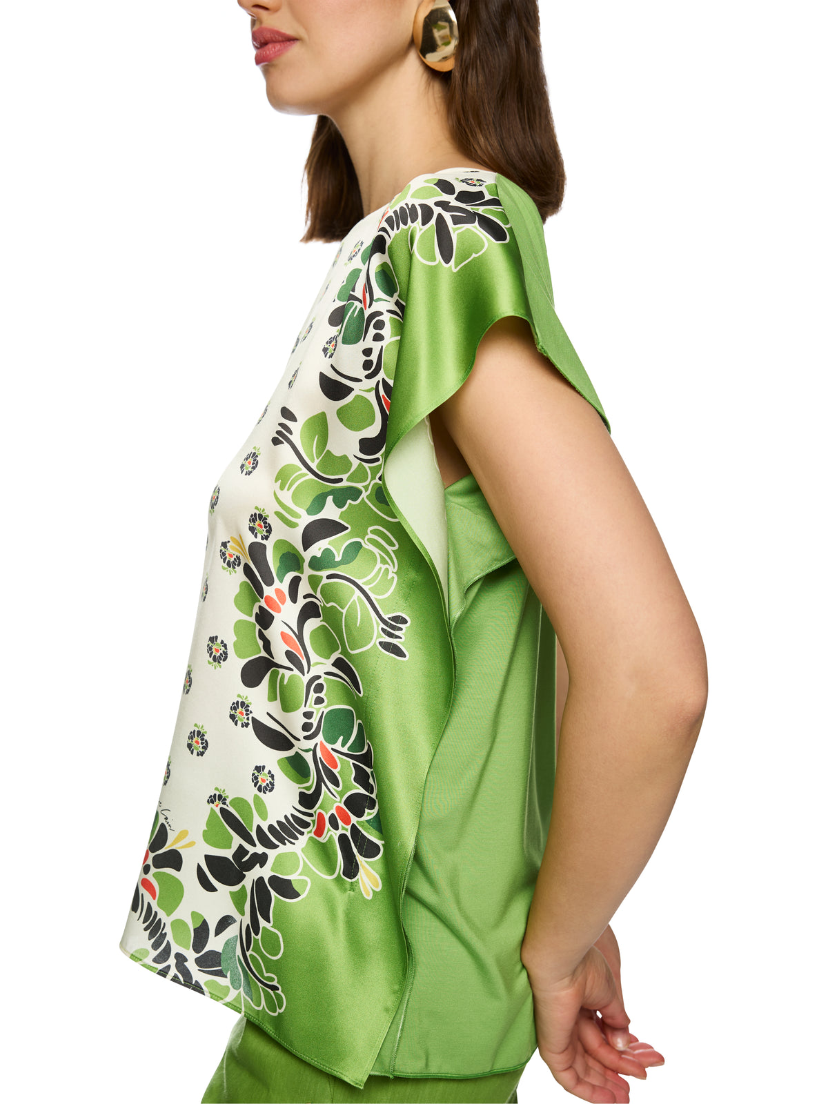 BLOUSE TOP W HIBISCUS PRINT BRIGHT ECRU