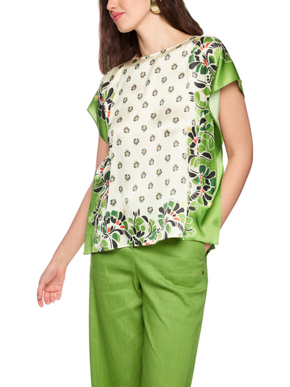 BLOUSE TOP W HIBISCUS PRINT BRIGHT ECRU