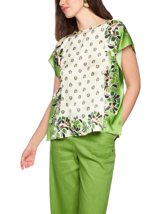 BLOUSE TOP W HIBISCUS PRINT BRIGHT ECRU