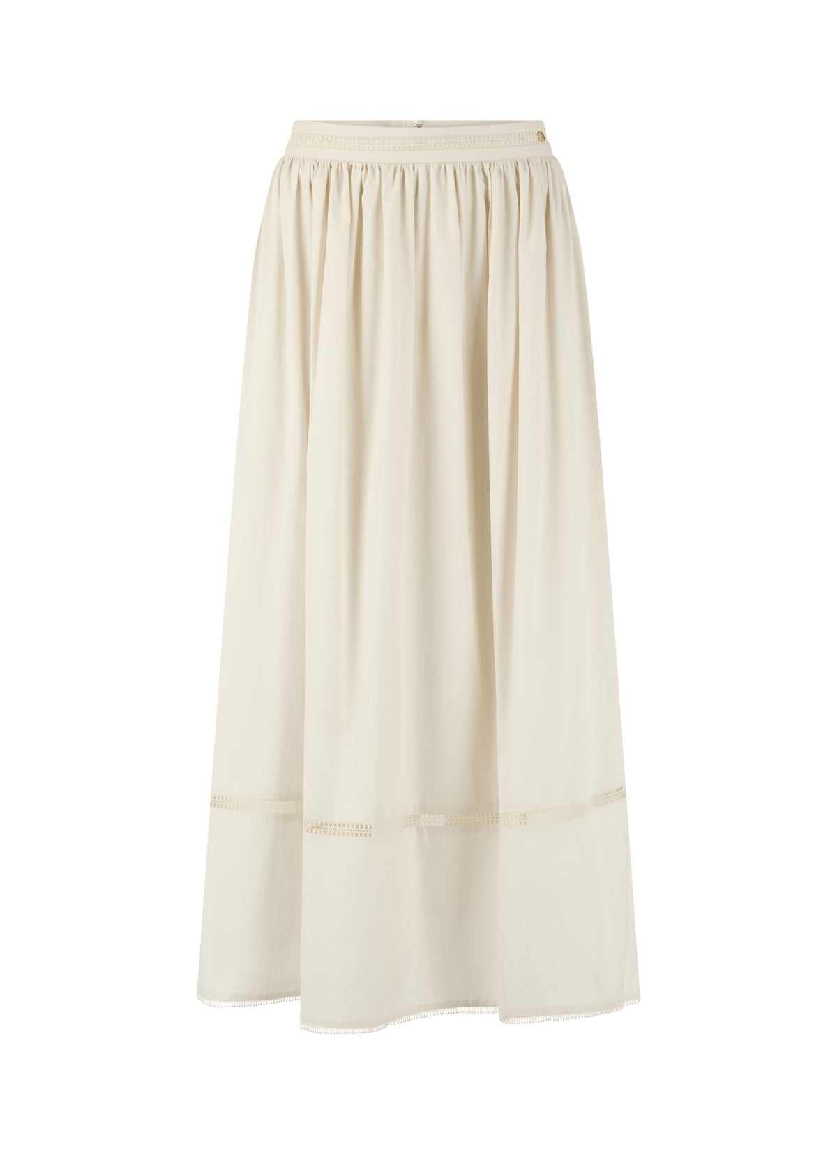 FLARED MAXI SKIRT W LACE IN BRIGHT ECRU