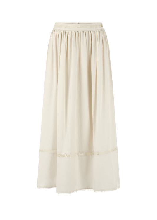 FLARED MAXI SKIRT W LACE IN BRIGHT ECRU