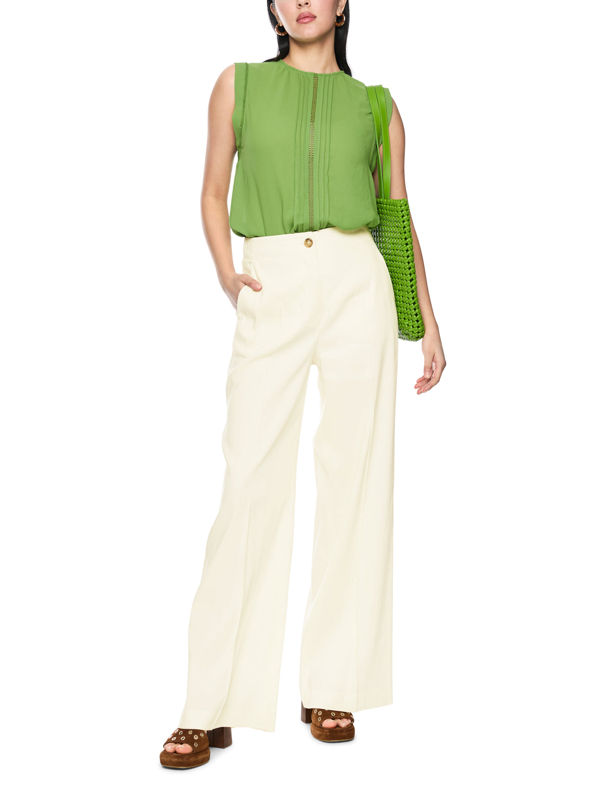 LINEN BLEND WAUKEE TROUSER IN BRIGHT ECRU