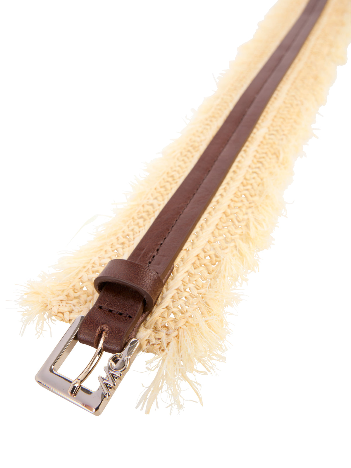 RAFFIA & LEATHER BELT IN BRIGHT ECRU