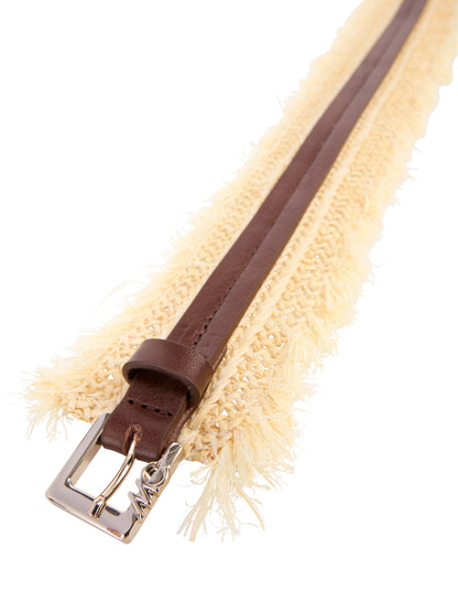 RAFFIA & LEATHER BELT IN BRIGHT ECRU