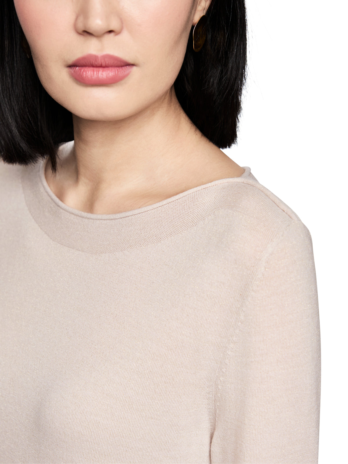 Crewneck Lurex Fine Wool Blend Knit Magnolia by Marc Cain - view 4