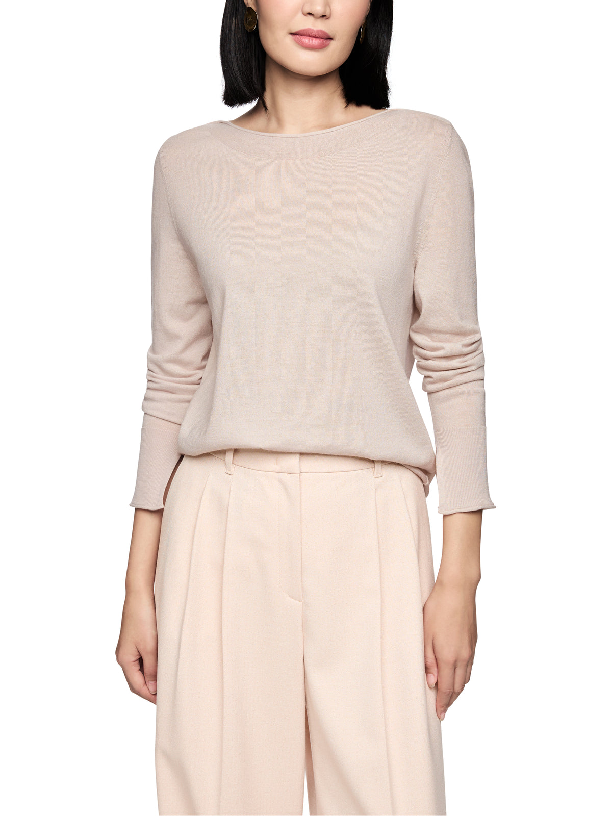 Crewneck Lurex Fine Wool Blend Knit Magnolia by Marc Cain - view 6