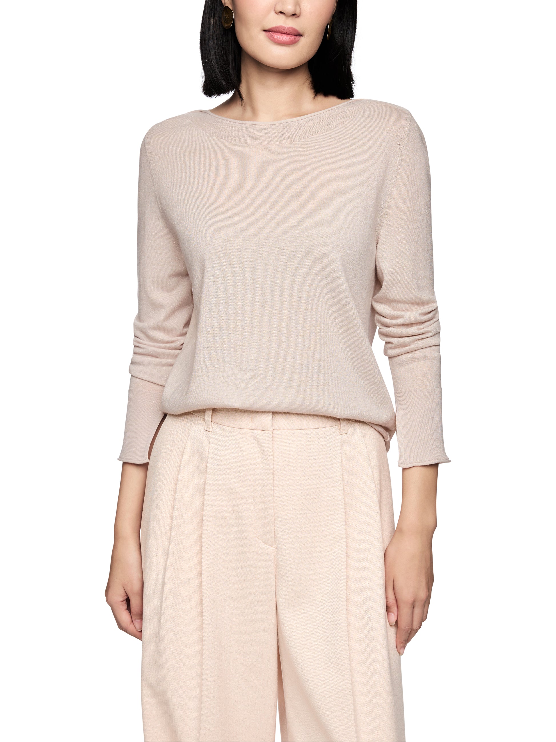 Crewneck Lurex Fine Wool Blend Knit Magnolia by Marc Cain - view 6