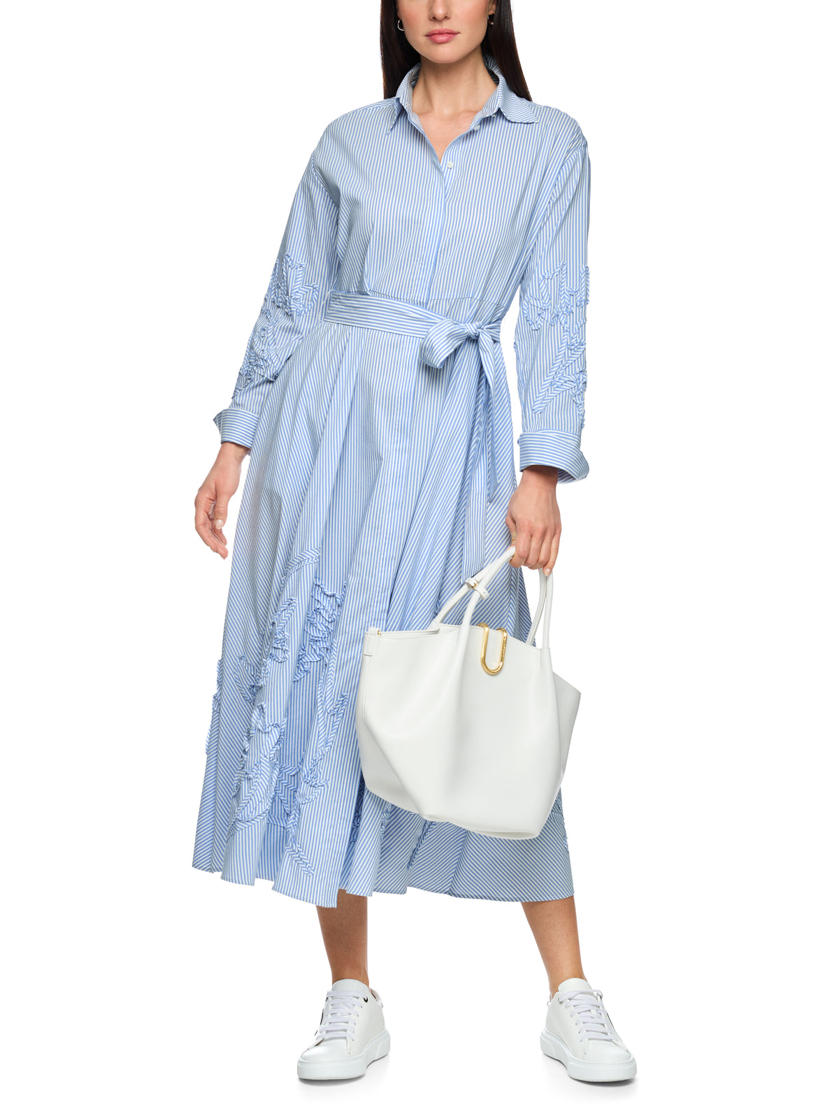 STRIPED MIDI SHIRT DRESS IN MAGICAL BLUE