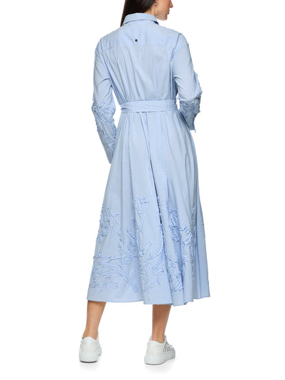 STRIPED MIDI SHIRT DRESS IN MAGICAL BLUE