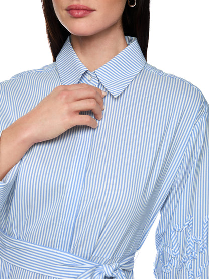 STRIPED MIDI SHIRT DRESS IN MAGICAL BLUE