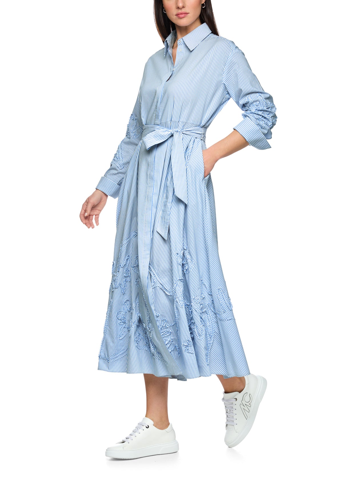 STRIPED MIDI SHIRT DRESS IN MAGICAL BLUE