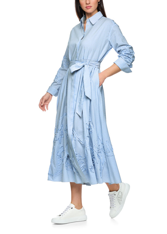 STRIPED MIDI SHIRT DRESS IN MAGICAL BLUE
