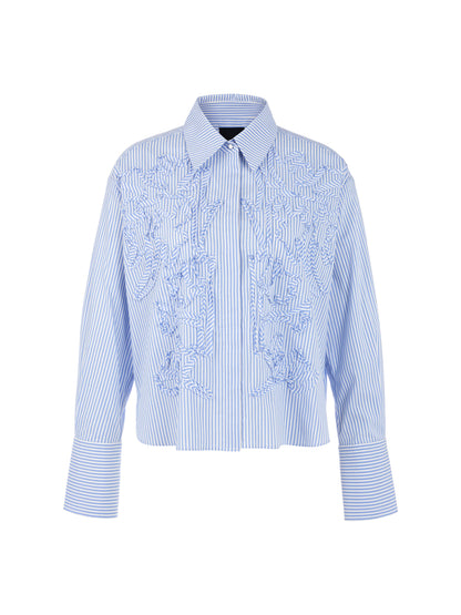 STRIPED SHIRT W FLORAL DETAILS IN MAGICAL BLUE