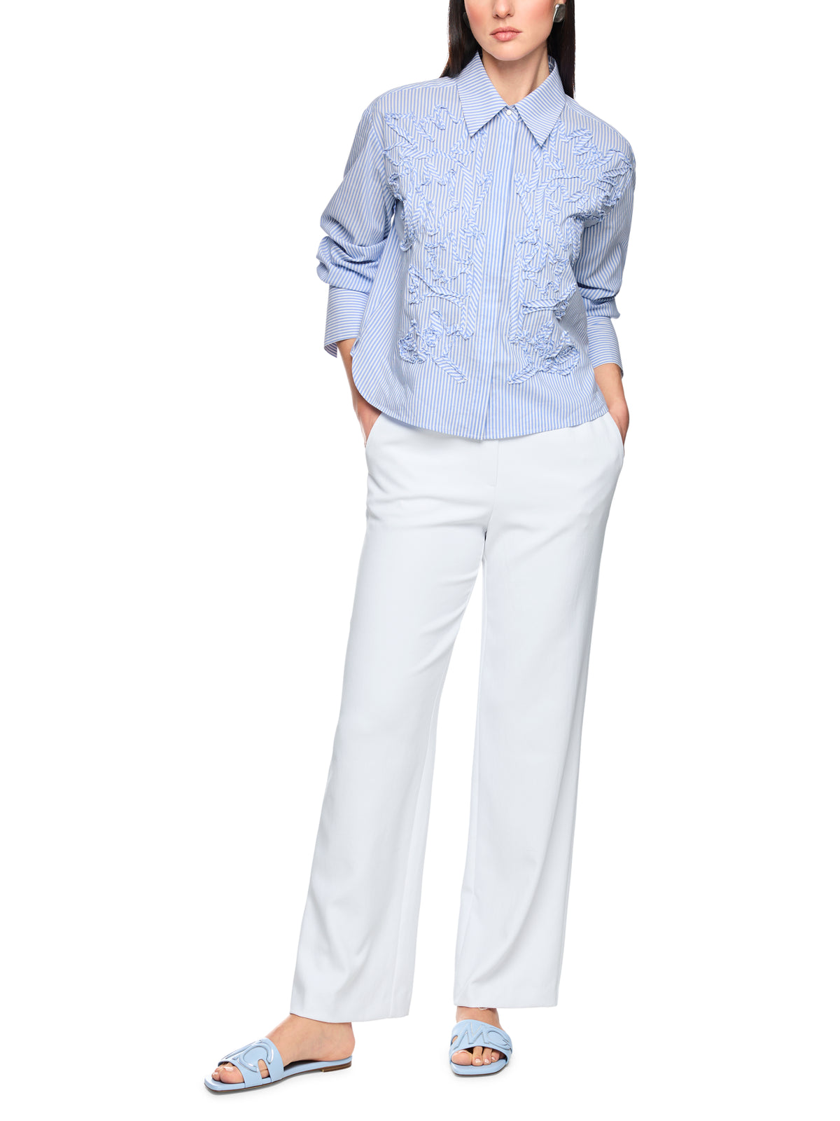 STRIPED SHIRT W FLORAL DETAILS IN MAGICAL BLUE