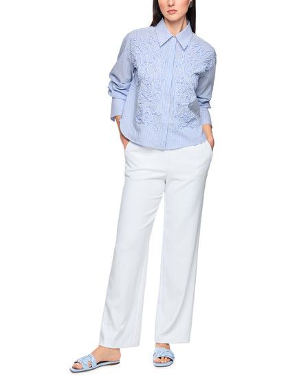 STRIPED SHIRT W FLORAL DETAILS IN MAGICAL BLUE