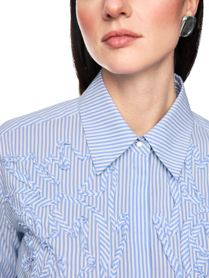 STRIPED SHIRT W FLORAL DETAILS IN MAGICAL BLUE