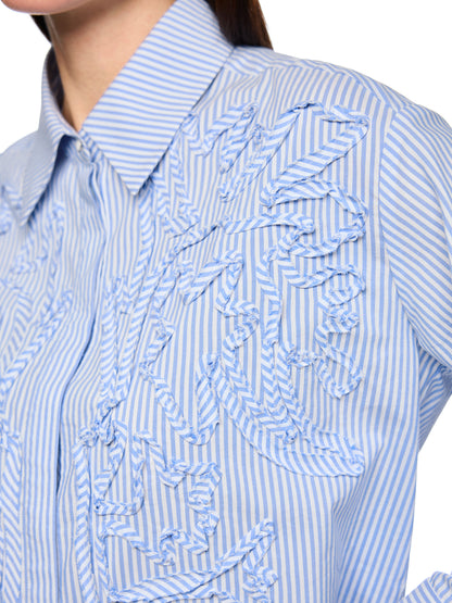 STRIPED SHIRT W FLORAL DETAILS IN MAGICAL BLUE