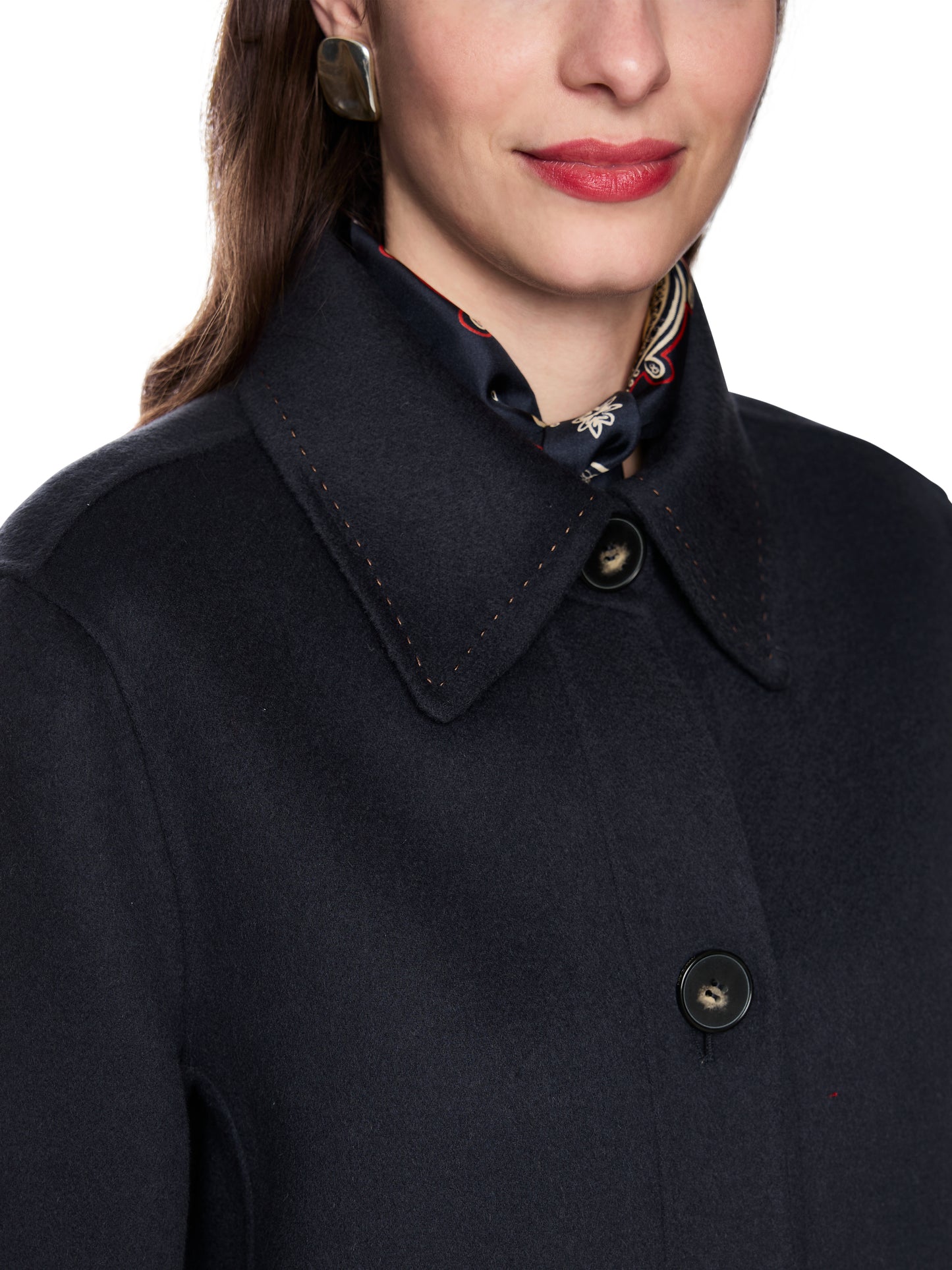 WOOL COAT W DECORATIVE STITCHING PERISCOPE