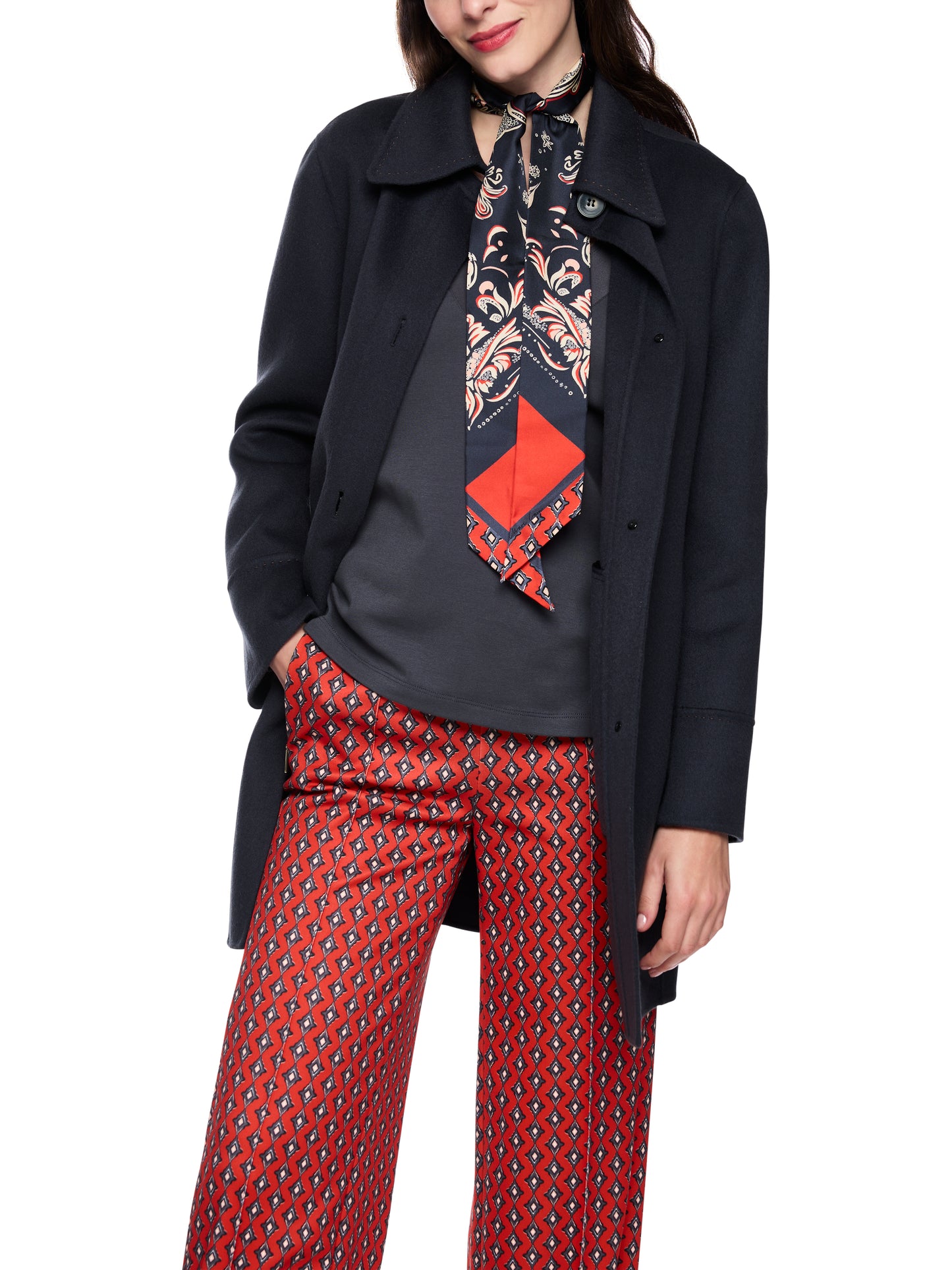 WOOL COAT W DECORATIVE STITCHING PERISCOPE