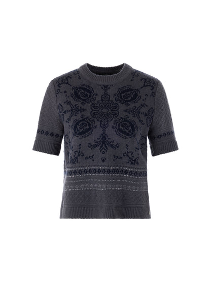 PAISLEY KNITTED S/SLEEVE TOP PERISCOPE