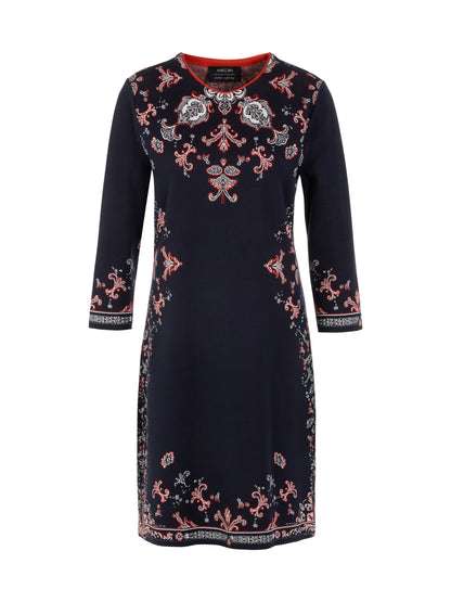 FINE JACQUARD PATTERN KNITTED DRESS NAVY