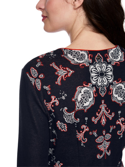 FINE JACQUARD PATTERN KNITTED DRESS NAVY