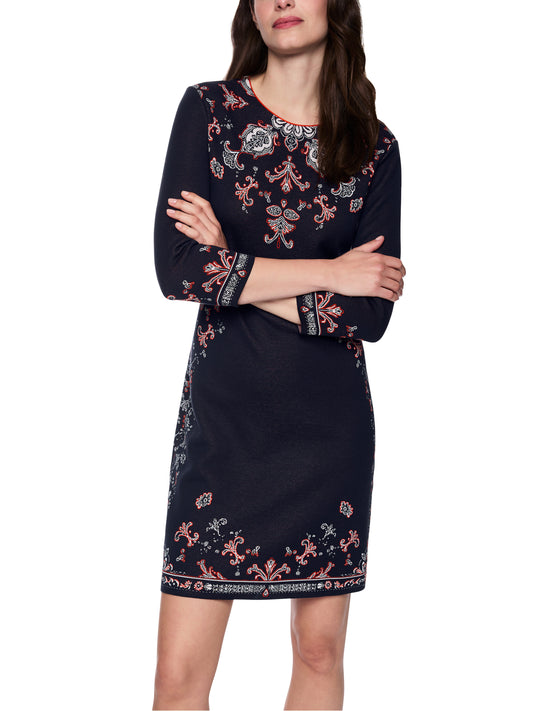 FINE JACQUARD PATTERN KNITTED DRESS NAVY